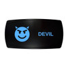 DEVIL horizontal rocker switch with laser-etched devil icon, with the blue LED backlight on