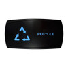 RECYCLE horizontal rocker switch with laser-etched recycle icon, with the blue LED backlight on