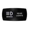 REAR LIGHTS horizontal rocker switch with laser-etched rear lights icon, in daylight