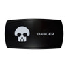 DANGER horizontal rocker switch with laser-etched skull icon, in daylight