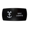 NAV LIGHTS horizontal rocker switch with laser-etched nav / anchor lights icon, in daylight