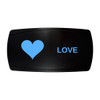 LOVE horizontal rocker switch with laser-etched heart icon, with the blue LED backlight on