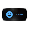 CASH horizontal rocker switch with laser-etched money eyes icon, with the blue LED backlight on