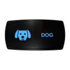 DOG horizontal rocker switch with laser-etched dog icon, with the blue LED backlight on