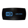 AMPLIFIER horizontal rocker switch with laser-etched amplifier icon, with the blue LED backlight on