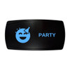 PARTY horizontal rocker switch with laser-etched party icon, with the blue LED backlight on