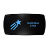 SHOOTING STAR horizontal rocker switch with laser-etched shooting star icon, with the blue LED backlight on