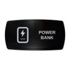 POWER BANK horizontal rocker switch with laser-etched power bank icon, in daylight