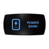 POWER BANK horizontal rocker switch with laser-etched power bank icon, with the blue LED backlight on