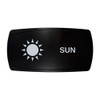 SUN horizontal rocker switch with laser-etched sun icon, in daylight
