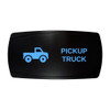 PICKUP TRUCK horizontal rocker switch with laser-etched pickup truck icon, with the blue LED backlight on