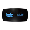 BOAT horizontal rocker switch with laser-etched boat icon, with the blue LED backlight on