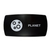 PLANET horizontal rocker switch with laser-etched cratered planet icon, in daylight