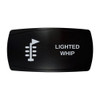 LIGHTED WHIP horizontal rocker switch with laser-etched lighted whip icon, in daylight