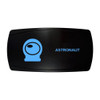 ASTRONAUT horizontal rocker switch with laser-etched astronaut helmet icon, with the blue LED backlight on