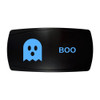 BOO horizontal rocker switch with laser-etched ghost icon, with the blue LED backlight on