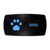 DOG horizontal rocker switch with laser-etched paw print icon, with the blue LED backlight on