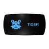 TIGER horizontal rocker switch with laser-etched tiger icon, with the blue LED backlight on