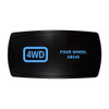 FOUR WHEEL DRIVE horizontal rocker switch with laser-etched 4wd icon, with the blue LED backlight on