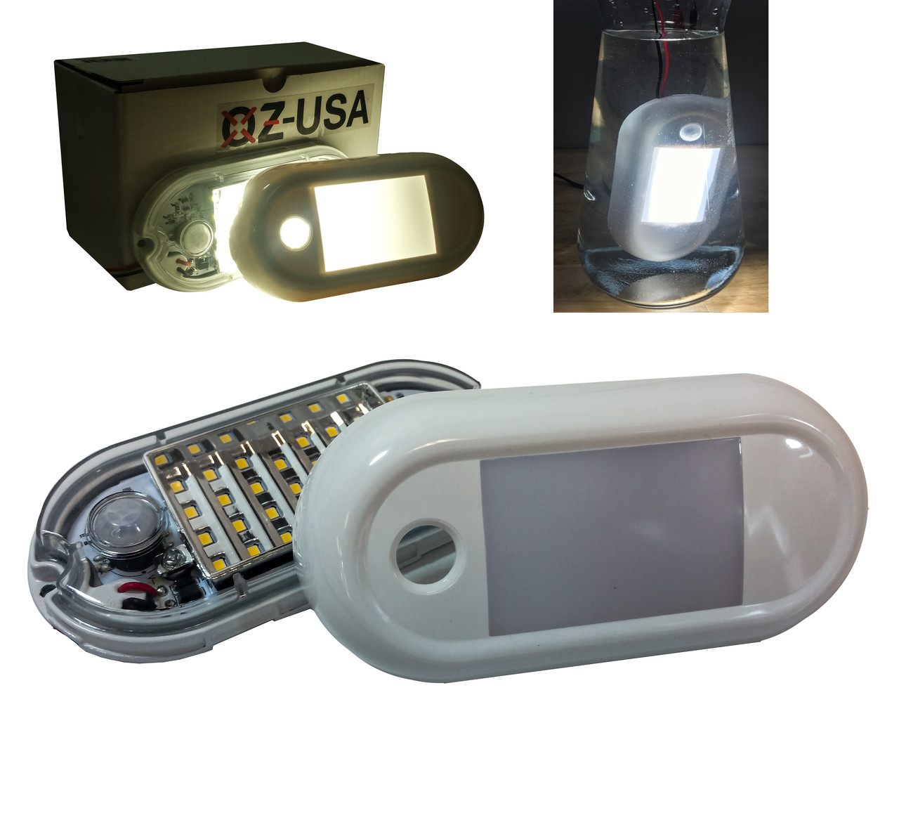 Motion sensor LED porch light fixture for RV, travel trailer