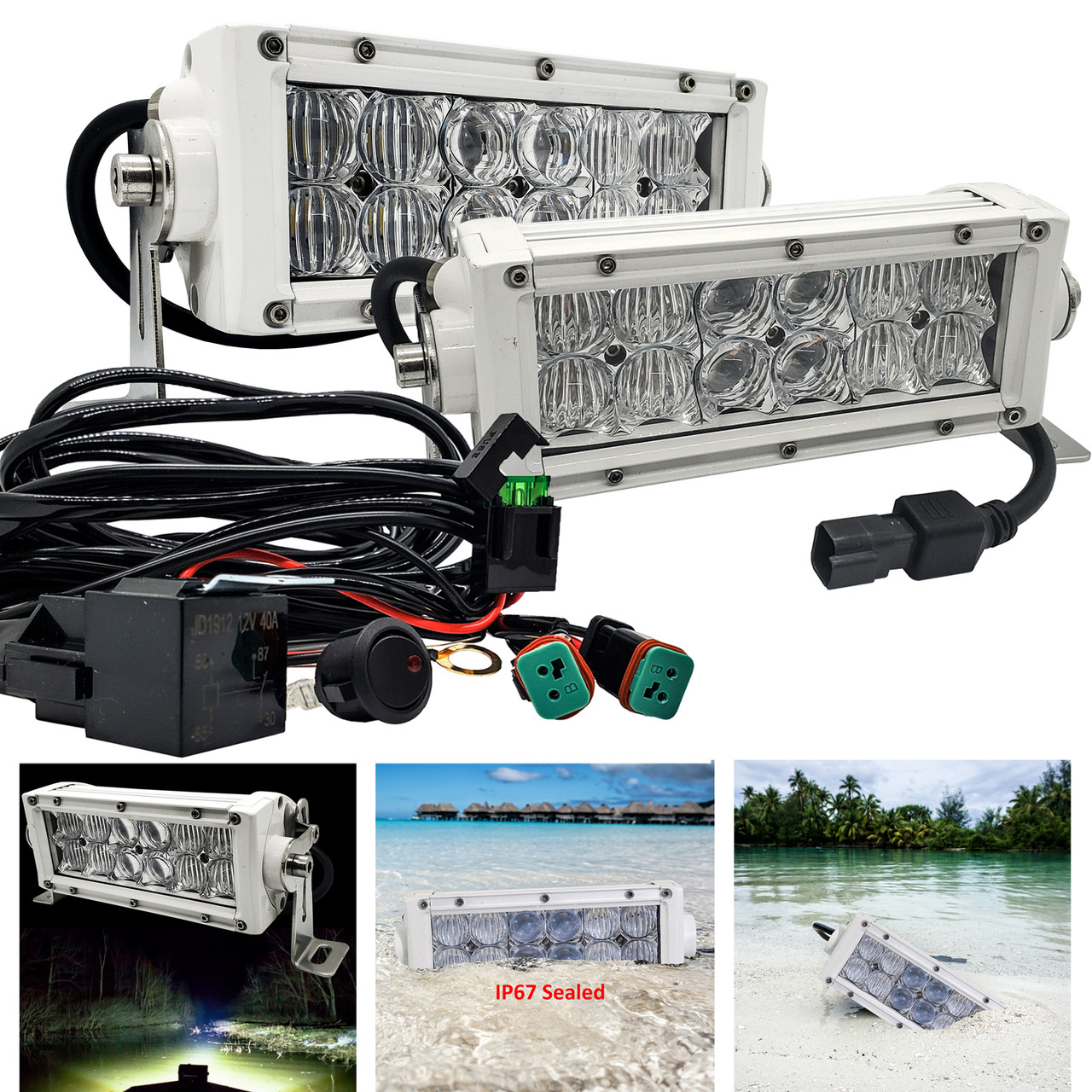 22 White OZ-USA® 4D Series Marine-Grade LED Light Bar Spot Flood