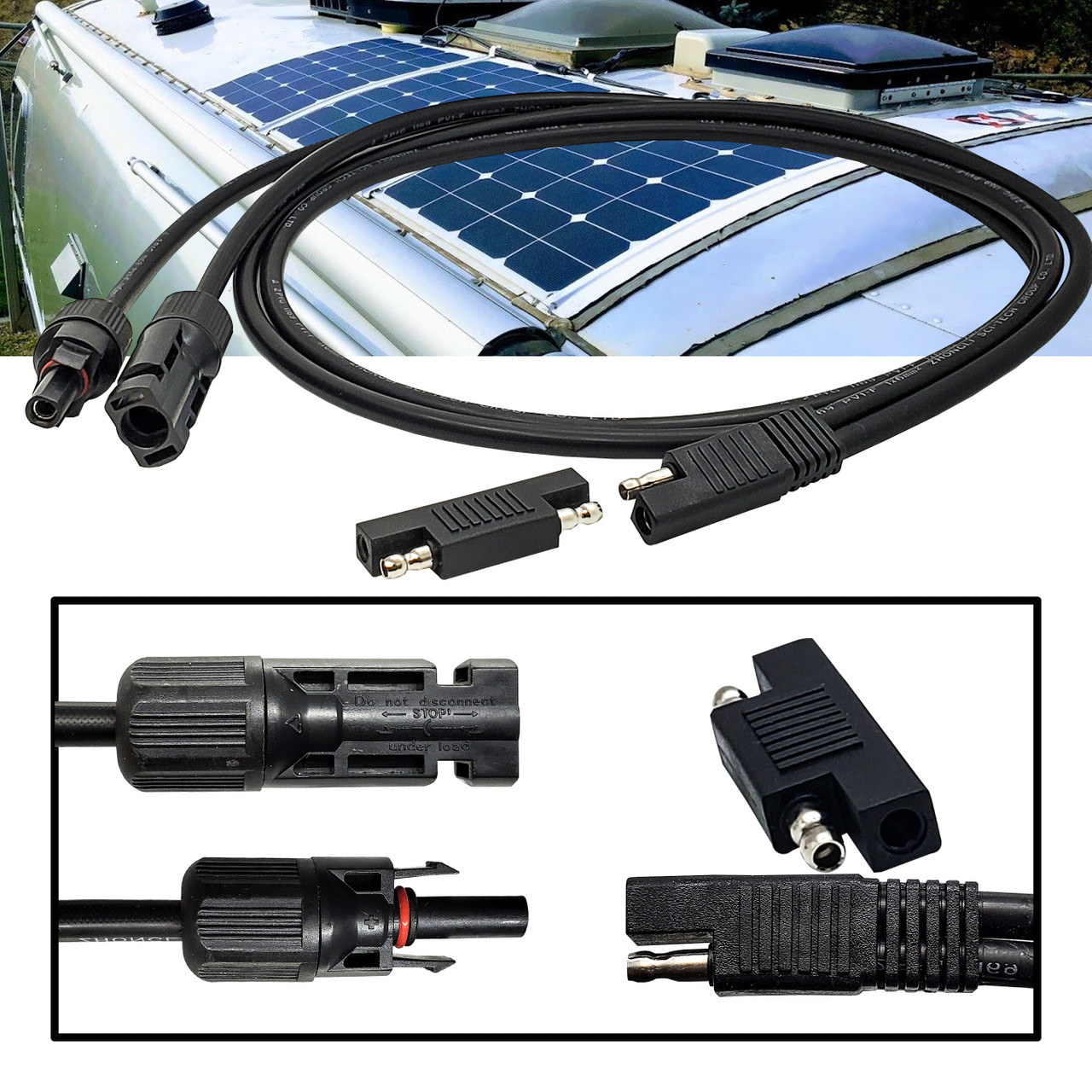 4' AWG #10 Cable Wire SAE Plug Reverse Polarity Adapter to DC Power MC4  Solar Panel for Airstream Trailer RV