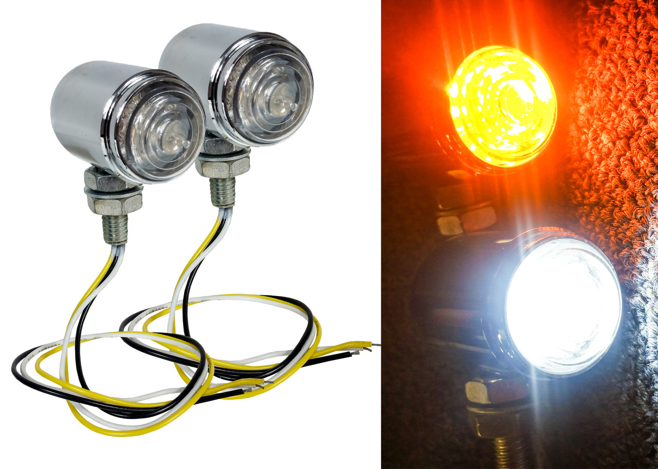 Chrome LED Turn Signal Lights For Harley Davidson – Amber Bulb – Universal Motorcycle Blinkers