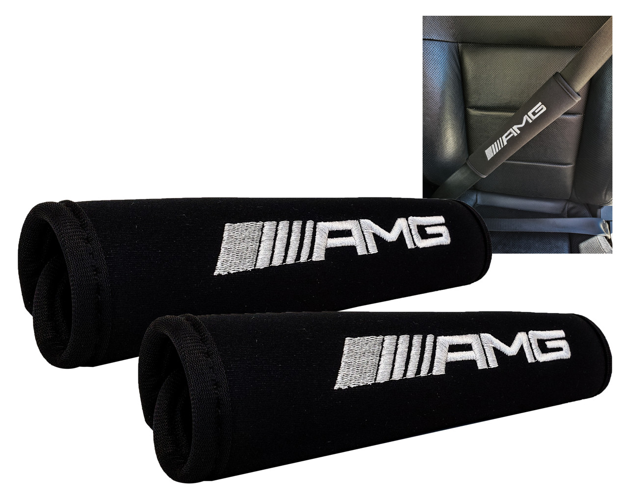 AMG Logo Black Neoprene Automotive Seat Belt Covers Safety Shoulder Pad  Travel Bag Straps - OZ
