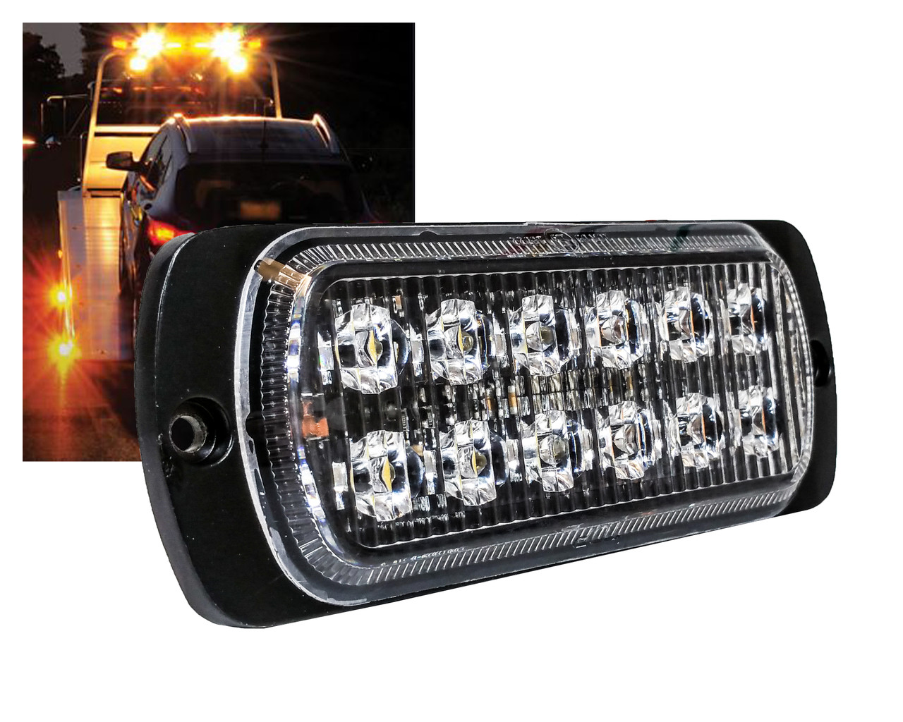 Amber 12- LED Surface Mount 19-Flashing Pattern Warning Strobe Light  Flasher Emergency Vehicle Tow Truck Trailer Van Construction Heavy  Equipment 12v