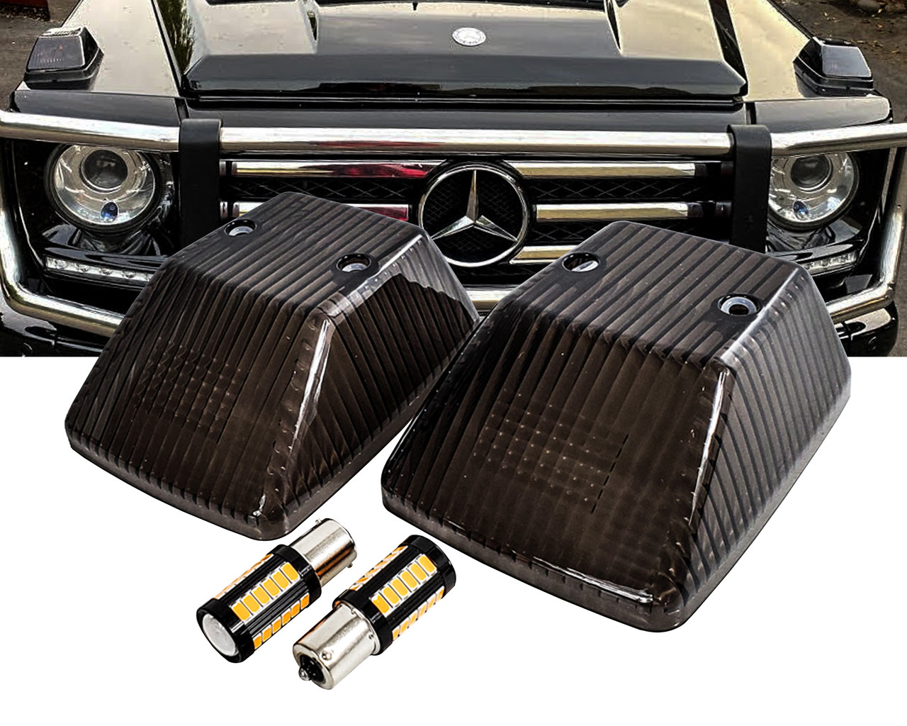 Smoke turn signal lens with LED bulbs for Mercedes G Class SUV