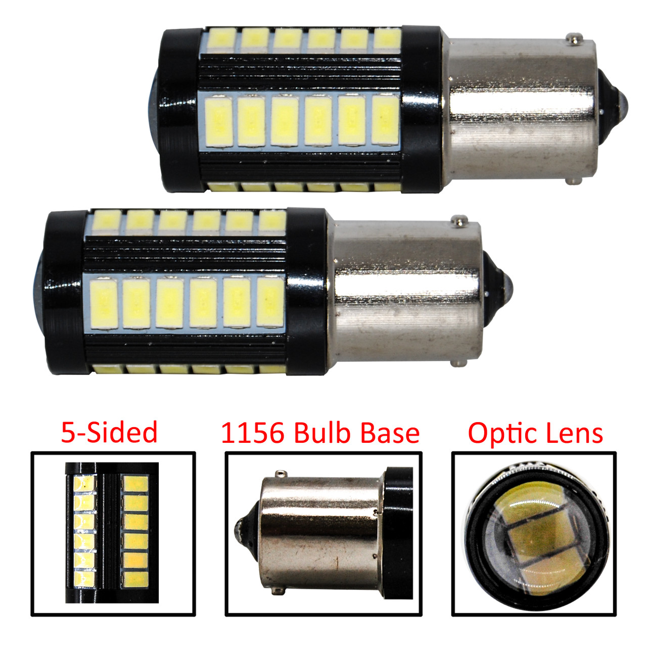 Set of 2 White LED 1156 Bulb Base 33-SMD Error Free LED Lamp with