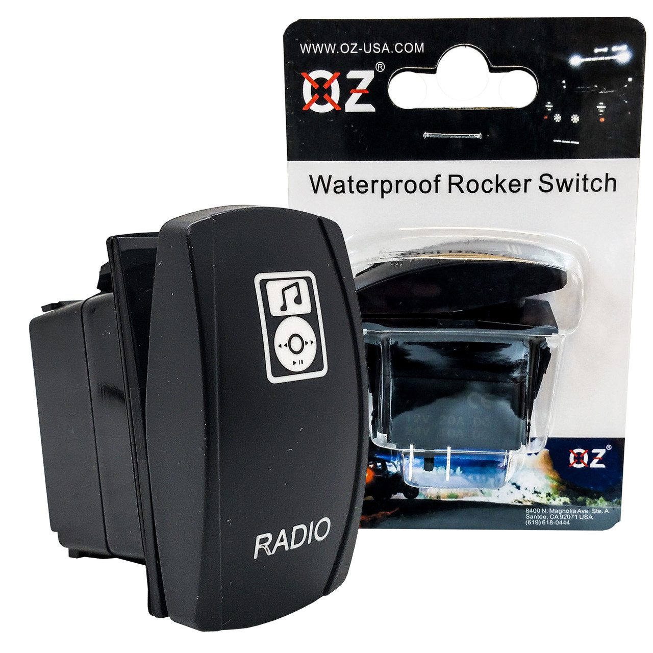 Radio On/Off Rocker Switch 4-Pin SPST OZ-USA® Laser Etch Blue LED Truck ...