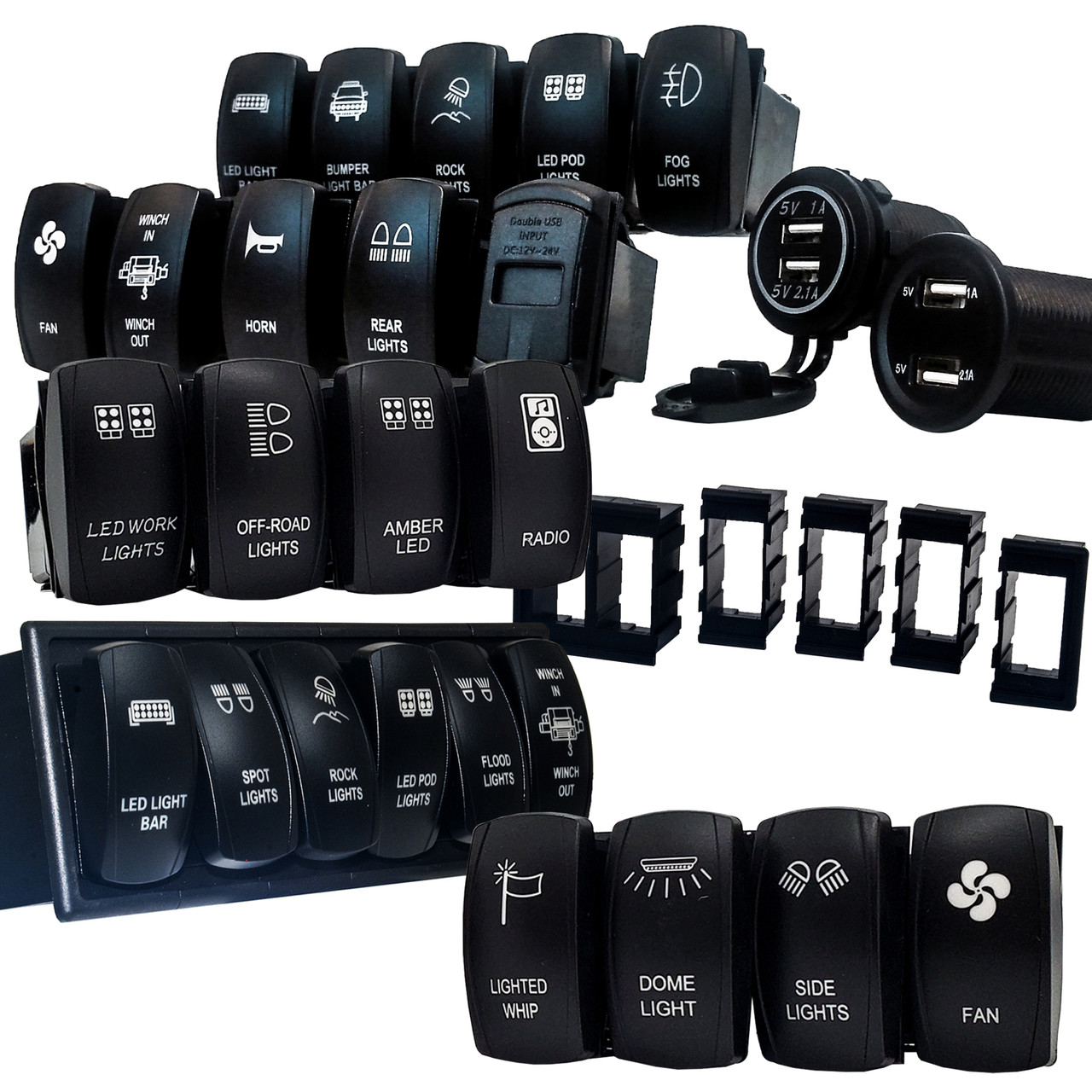 ❤︎P Battery On/Off Rocker Switch 4-Pin Laser Etch Red Plate for UTV