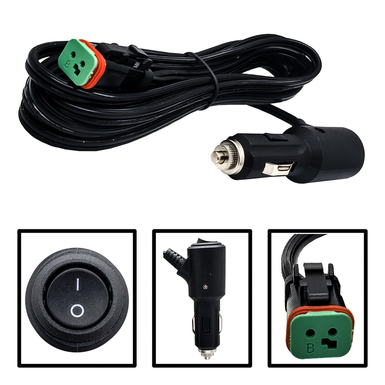 10FT Automotive Lighter Plug Portable Power Supply Adapter with Deutsch DT Plug  Connector AWG#16 Wire Harness 20A Fuse On/Off Switch Off-Road Truck RV 12V  24V - OZ