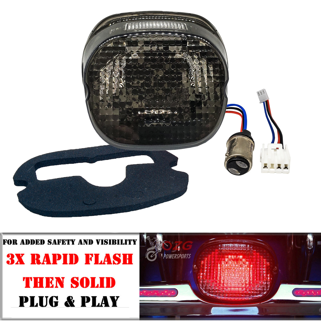 Flashing Smoke Lens Tail Brake Red LED Light for Harley Davidson