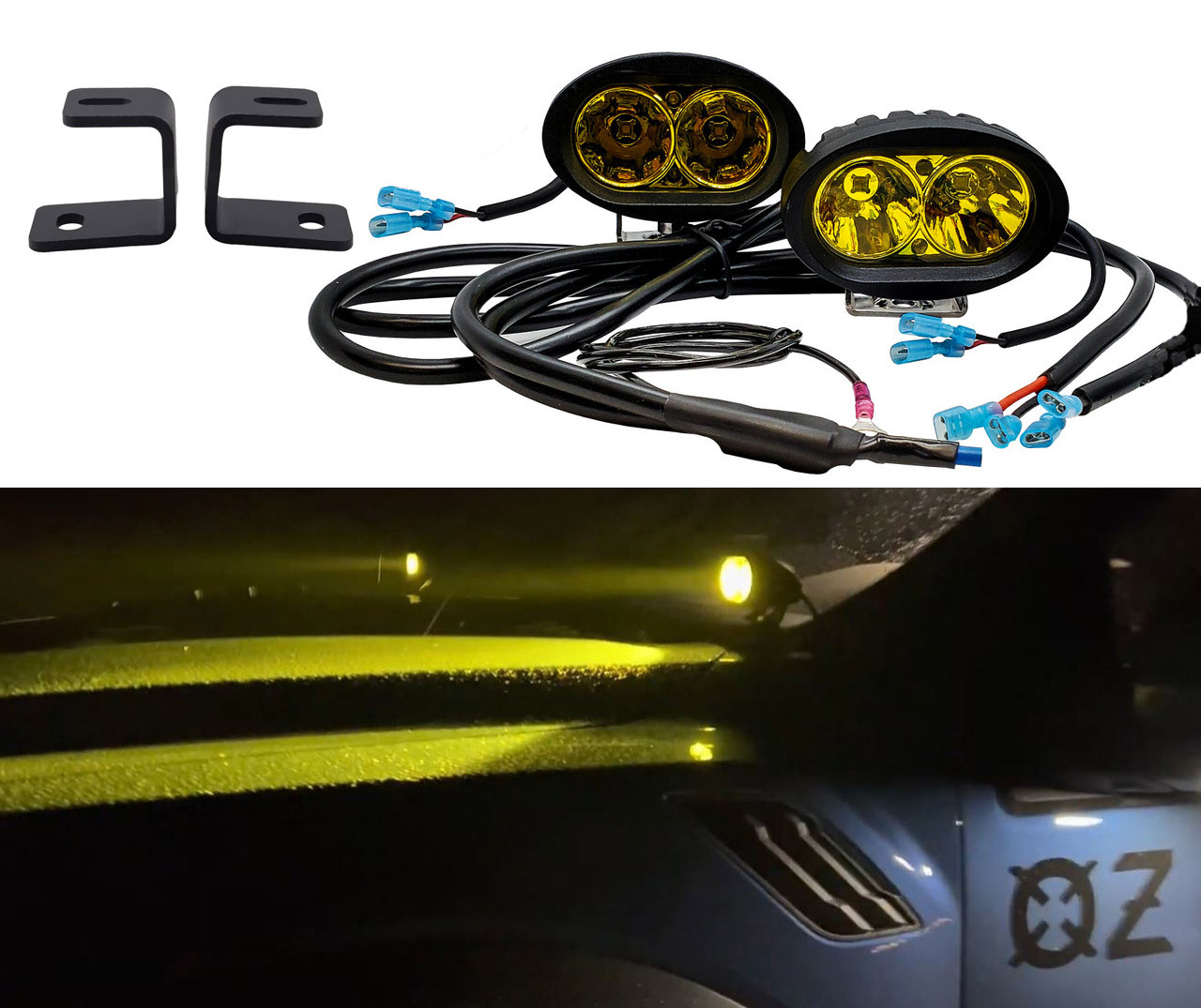 2PCS Amber LED Light Pods & Ditch Hood Mount Brackets For Ford Raptor F 150 2015