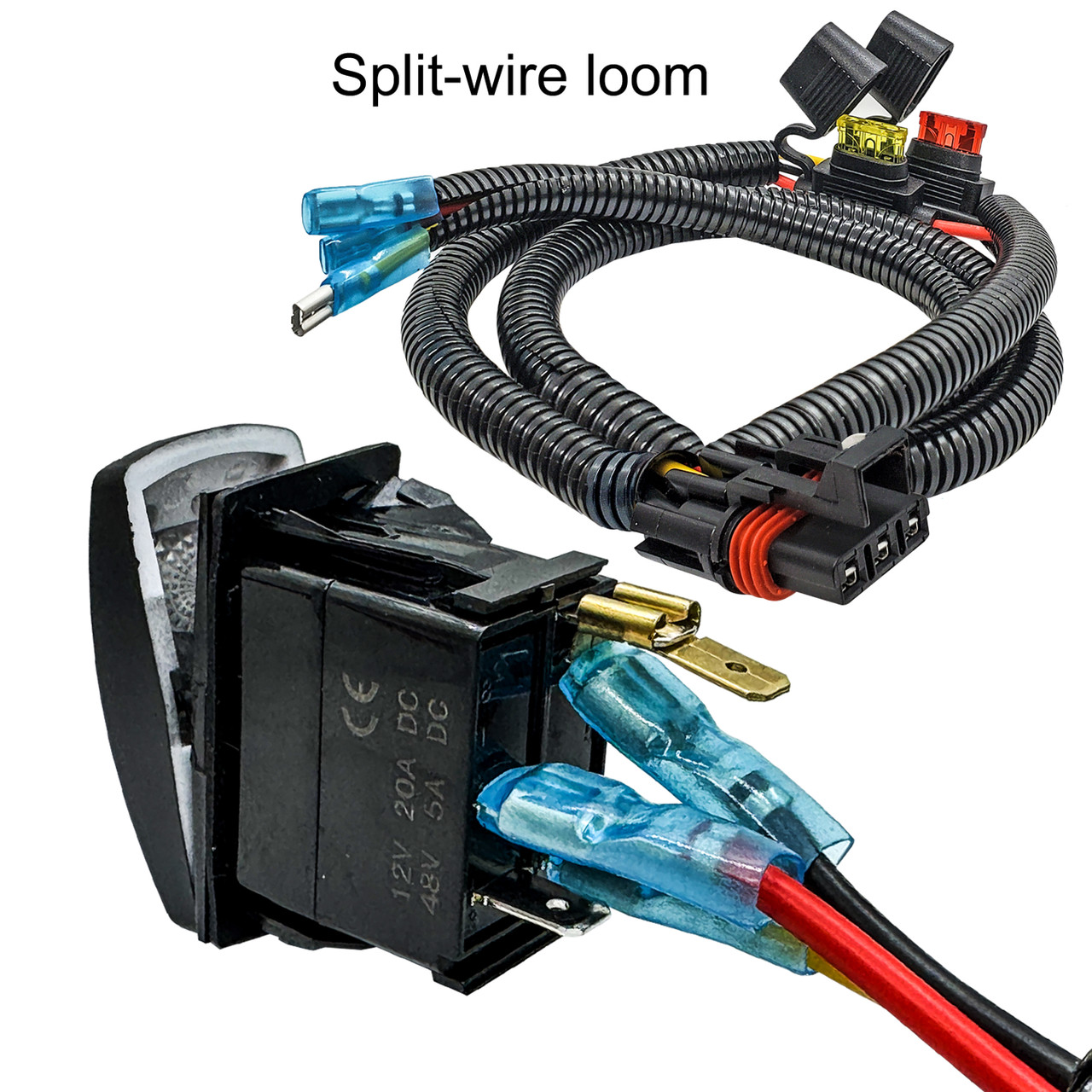Lighted Whip On/Off Rocker Switch with Pulse Power Bus Bar Plug