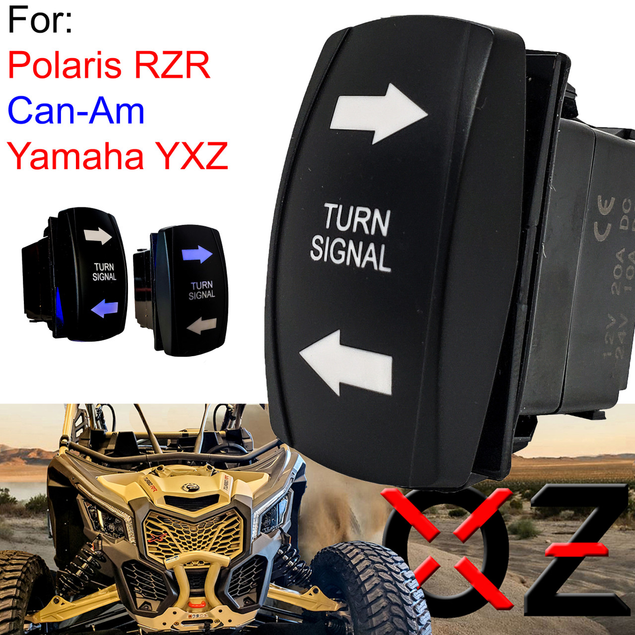 Turn Signal On/Off/On Rocker Switch 4-Pin Laser-Etched Blue LED Backlit ...