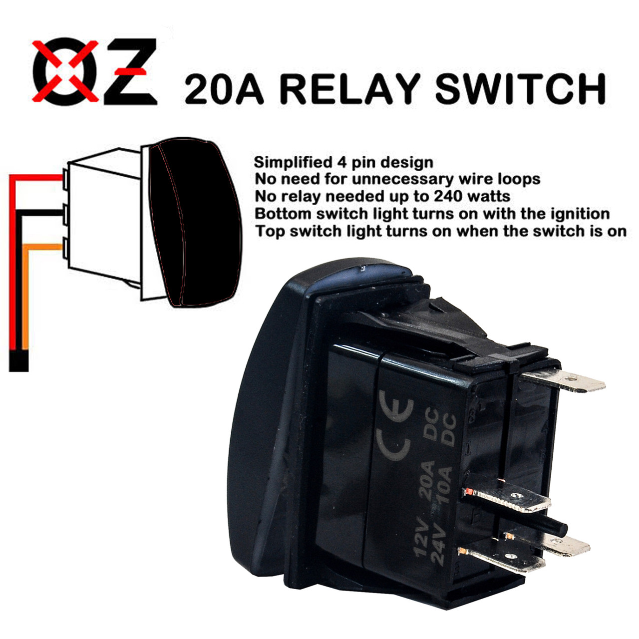 Hazard Lights On/Off Rocker Switch 4-Pin SPST Laser Etch