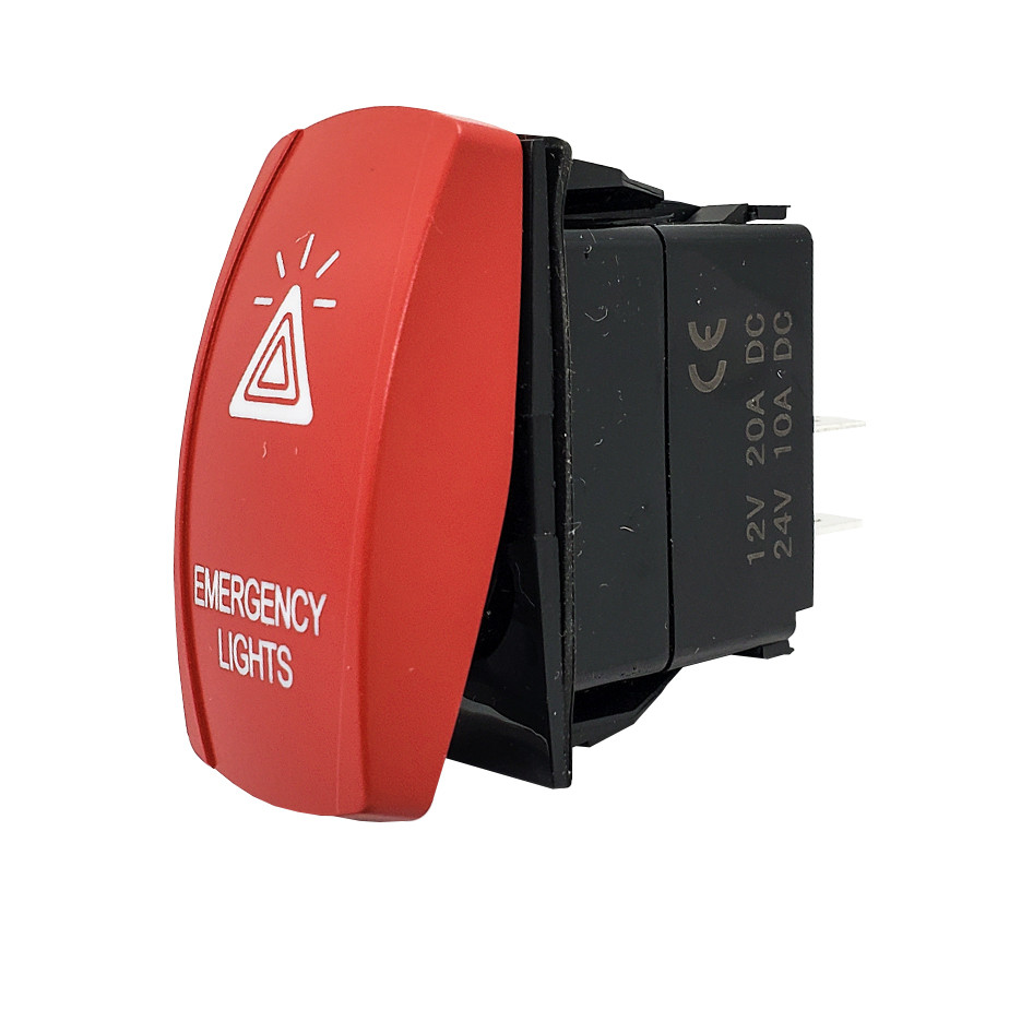 Emergency Light On/Off Red Rocker Switch 4-Pin Laser Etch for UTV