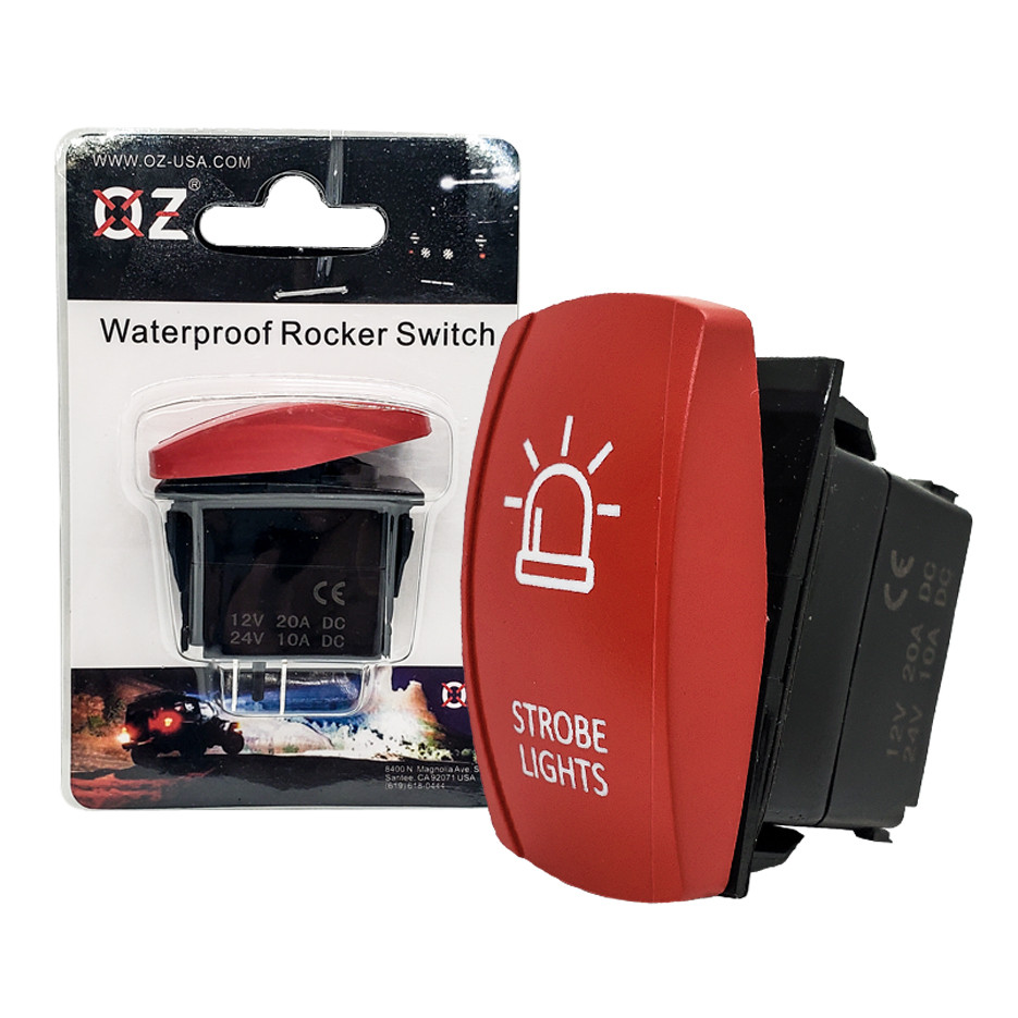 Strobe Lights On/Off Rocker Switch 4-Pin Laser Etch Red Plate for UTV ...