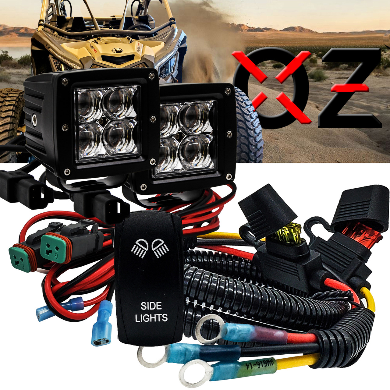 3 POD Side Lights Spot Beam with Power Bus Bar Dual DT Plug Wire Harness  Kit Compatible with 2018-2023 Can-Am Maverick X3 Max RS Turbo RR Sport  Trail
