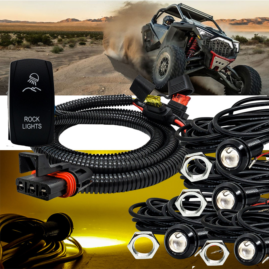Amber LED Rock Light Kit 5/8 Inch Bolt Beam Plug & Play Power Bus