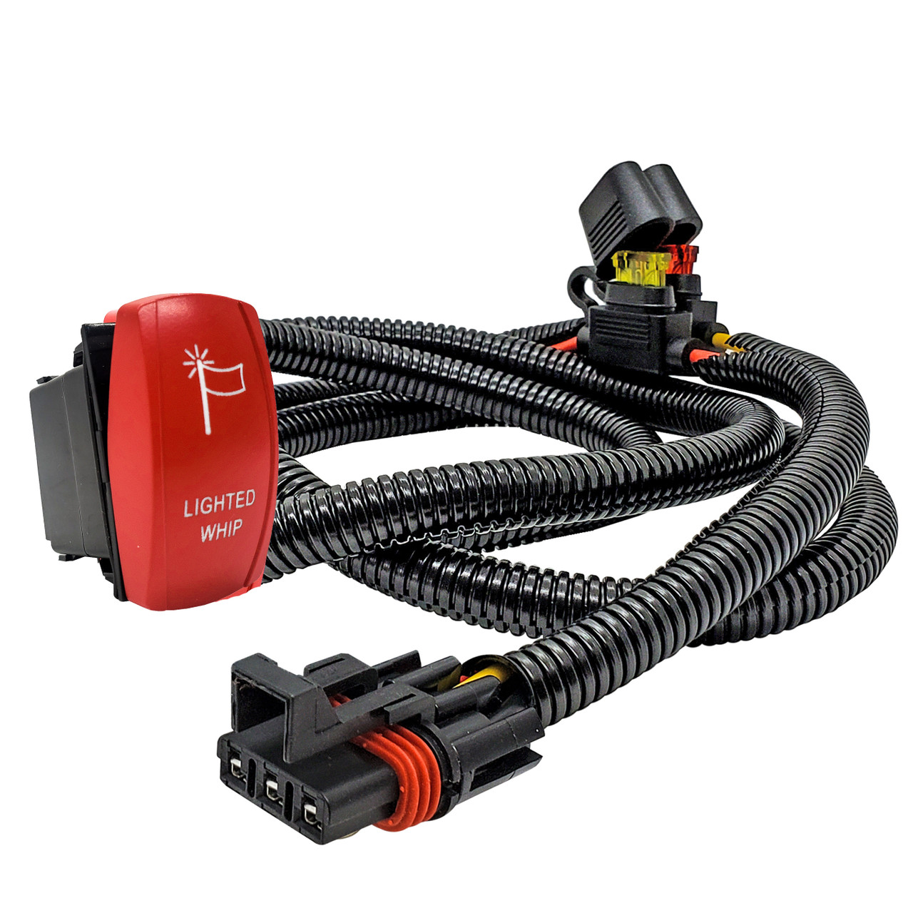 Lighted Whip On/Off Red Rocker Switch with Power Busbar Plug