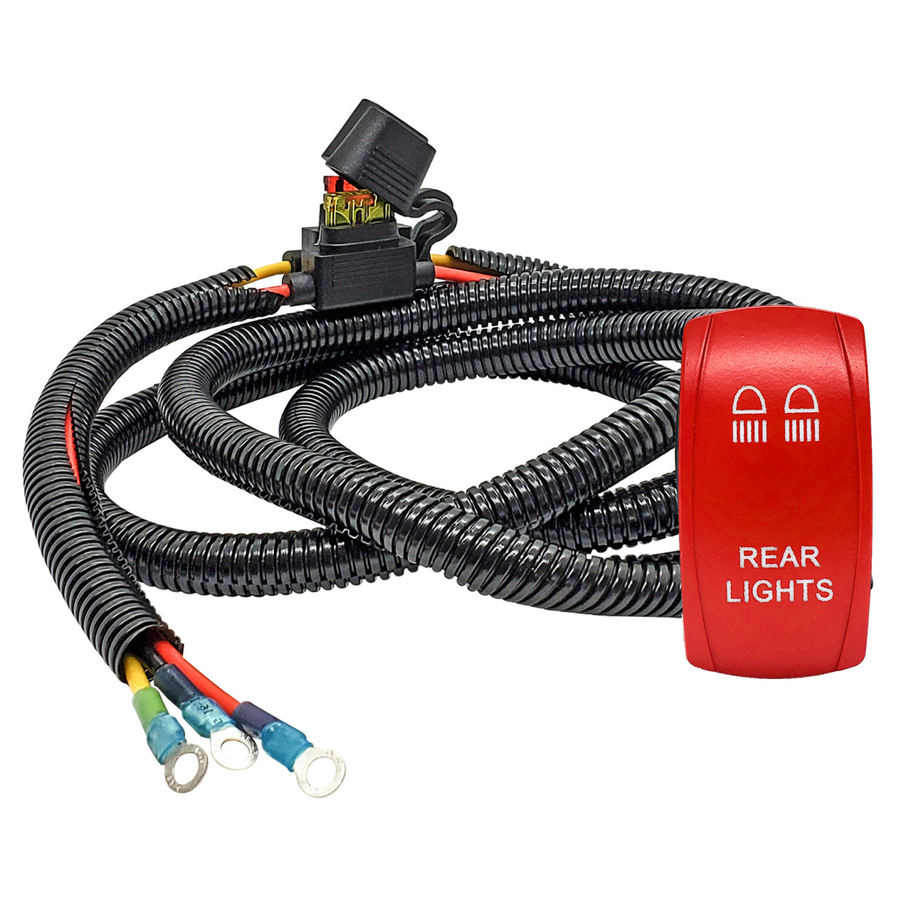 REAR LIGHTS On/Off Red Rocker Switch with Power Distribution Block Wire ...