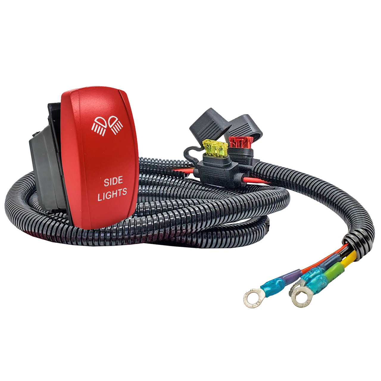 SIDE LIGHTS On/Off Red Rocker Switch with Power Distribution Block