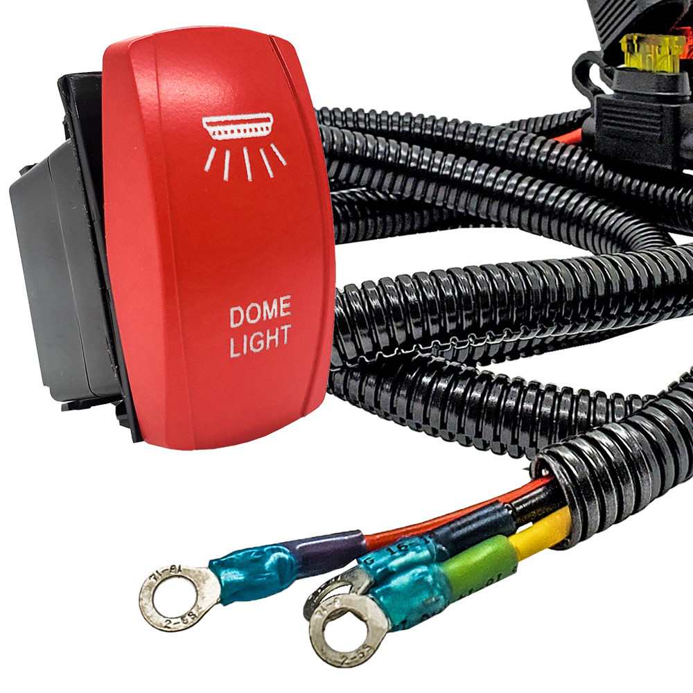 Dome Lights On/Off Red Rocker Switch with Power Distribution Block