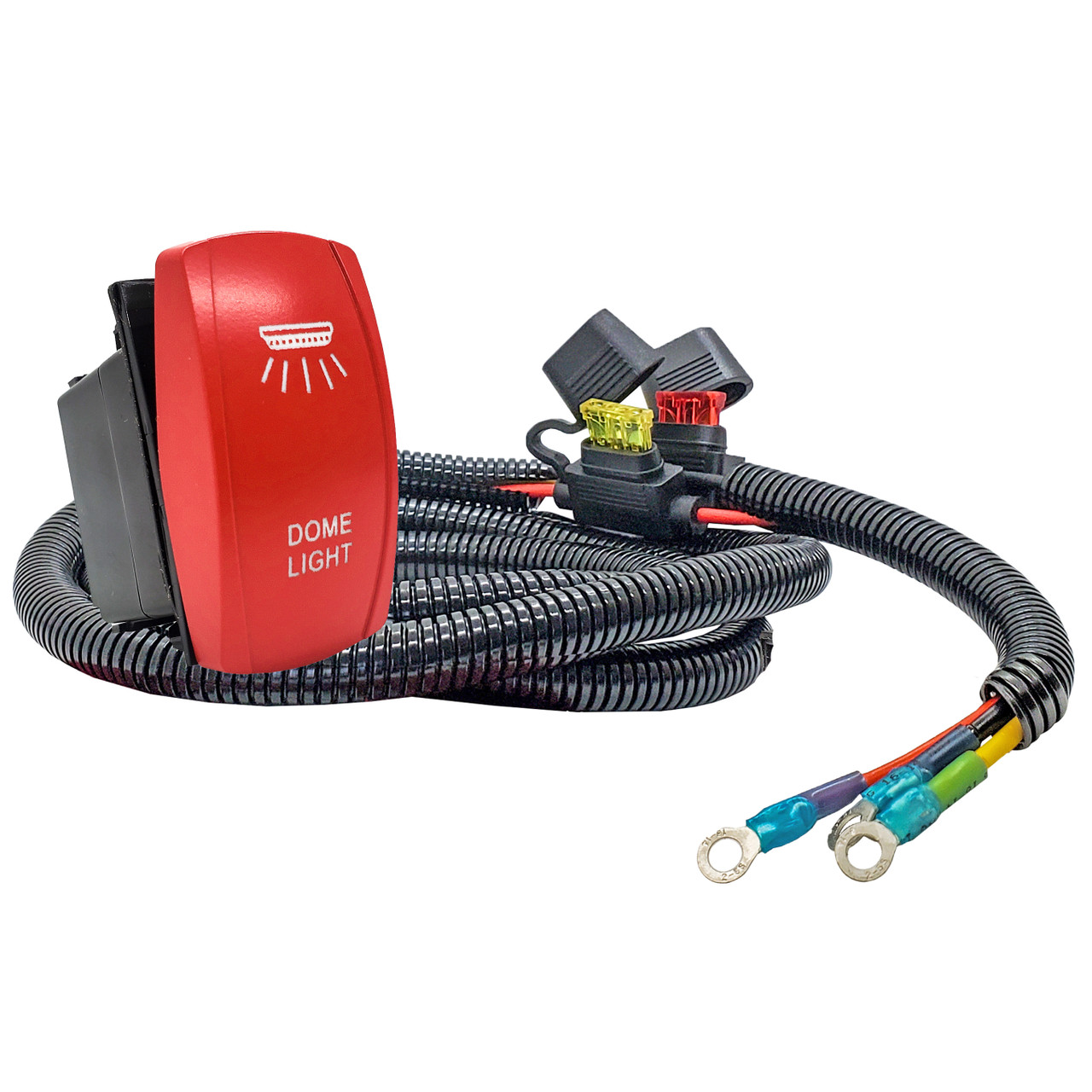 Dome Lights On/Off Red Rocker Switch with Power Distribution Block