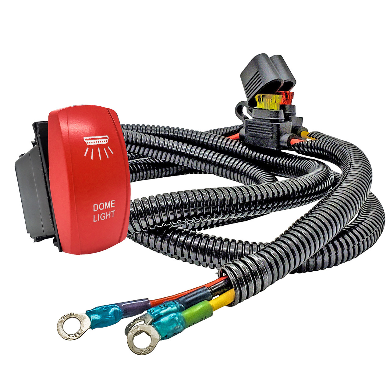 Dome Lights On/Off Red Rocker Switch with Power Distribution Block