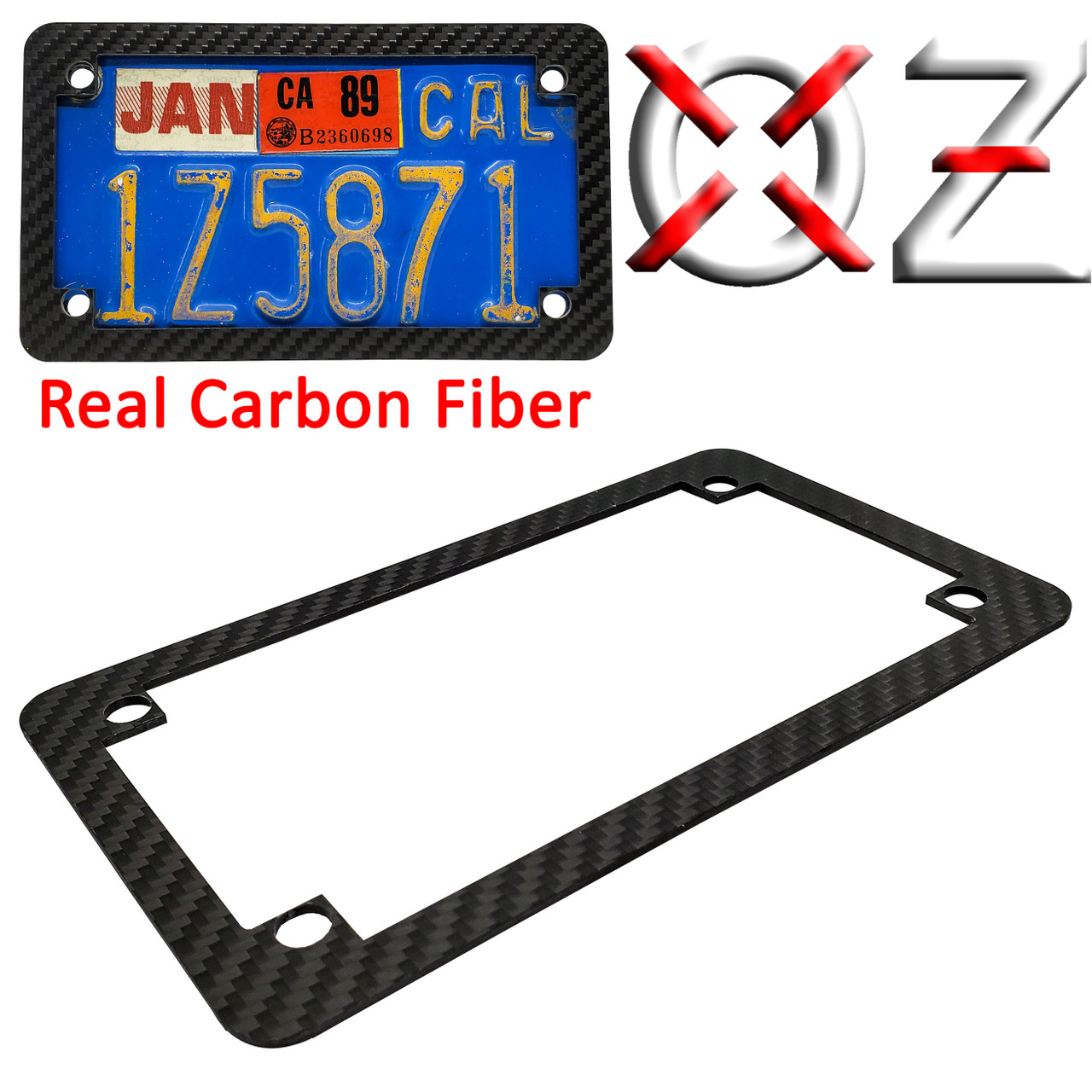 Cornice Targa Moto Effetto Carbonio - Universale In Acciaio Nero Per Honda Yamaha